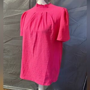 Bright Pink Short Sleeve Textured Women's Top
